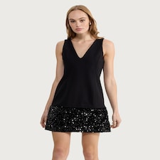 F&F Sequin Hem V Neck Sleeveless Dress in Black