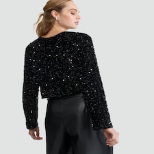 The F&F Edit Sequin Embellished Bow Jacket in Black thumbnail 2