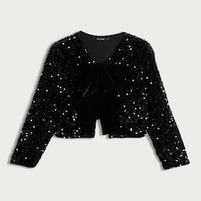 The F&F Edit Sequin Embellished Bow Jacket in Black thumbnail 3