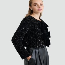 The F&F Edit Sequin Embellished Bow Jacket in Black thumbnail 4