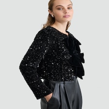 The F&F Edit Sequin Embellished Bow Jacket in Black thumbnail 4