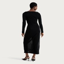 F&F Draped Velvet Dress with Gold Buckle in Black thumbnail 3