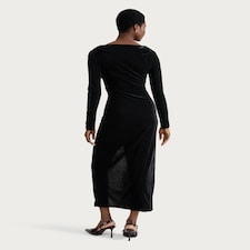 F&F Draped Velvet Dress with Gold Buckle in Black thumbnail 3