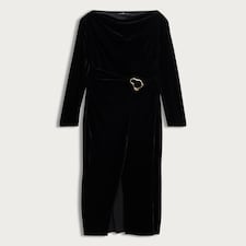 F&F Draped Velvet Dress with Gold Buckle in Black thumbnail 4