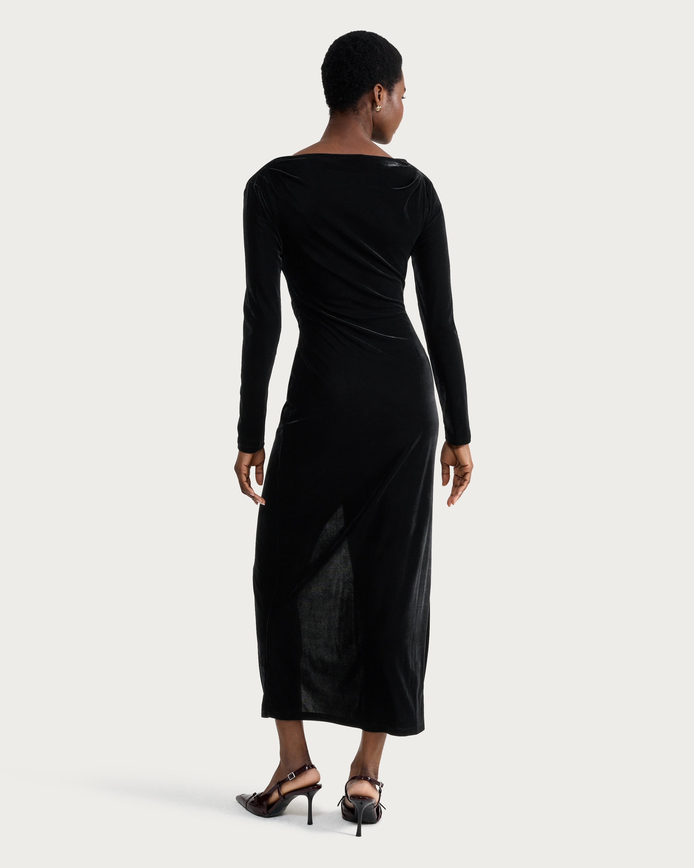 F&F Velvet Gold Buckle Long Sleeved Midi Dress in Black thumbnail 3