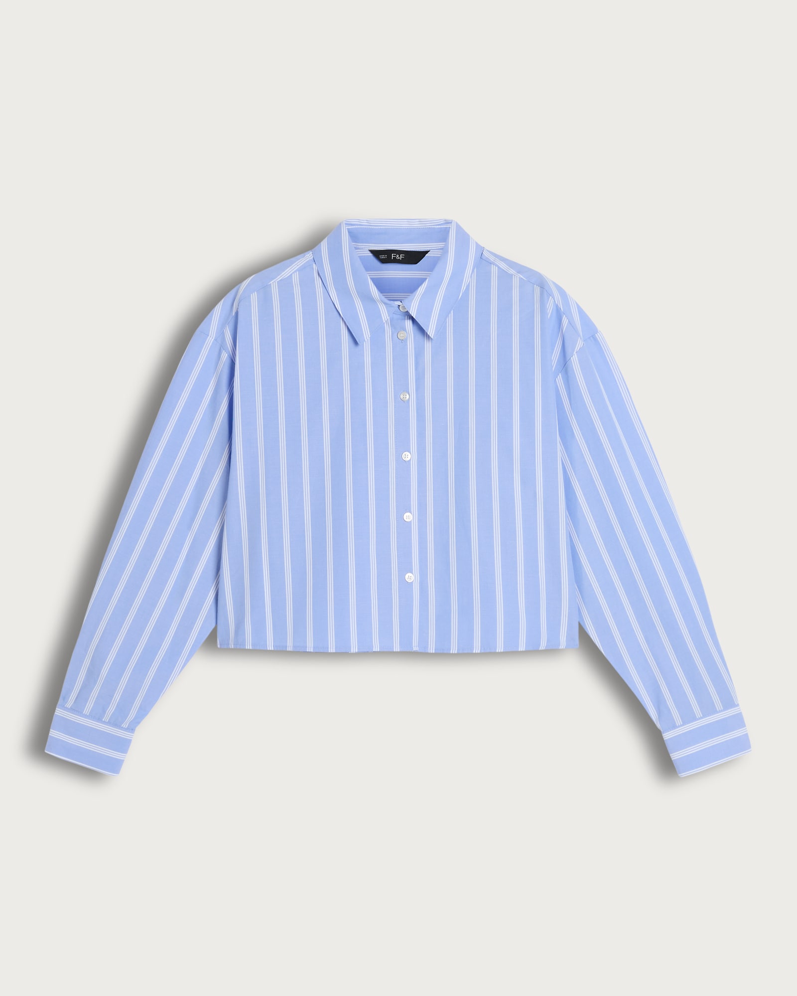 F&F Pure Cotton Stripe Cropped Shirt in Multi Blue thumbnail 4