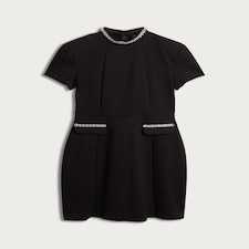 The F&F Edit Ponte Embellished Collar Short Sleeved Dress in Black thumbnail 4