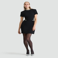 The F&F Edit Ponte Embellished Collar Short Sleeved Dress in Black