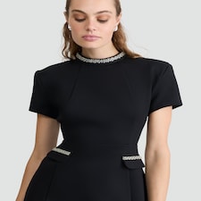 The F&F Edit Ponte Embellished Collar Short Sleeved Dress in Black thumbnail 2
