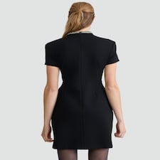 The F&F Edit Ponte Embellished Collar Short Sleeved Dress in Black thumbnail 3