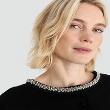 The F&F Edit Ponte Embellished Collar Buttoned Top in Black thumbnail 2