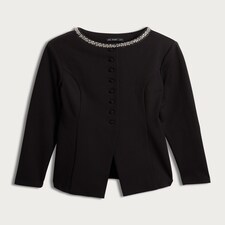 The F&F Edit Ponte Embellished Collar Buttoned Top in Black thumbnail 4