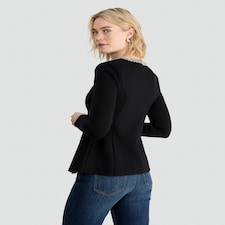 The F&F Edit Ponte Embellished Collar Buttoned Top in Black thumbnail 3
