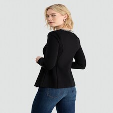 The F&F Edit Ponte Embellished Collar Buttoned Top in Black thumbnail 3