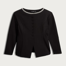 The F&F Edit Ponte Embellished Collar Buttoned Top in Black thumbnail 4