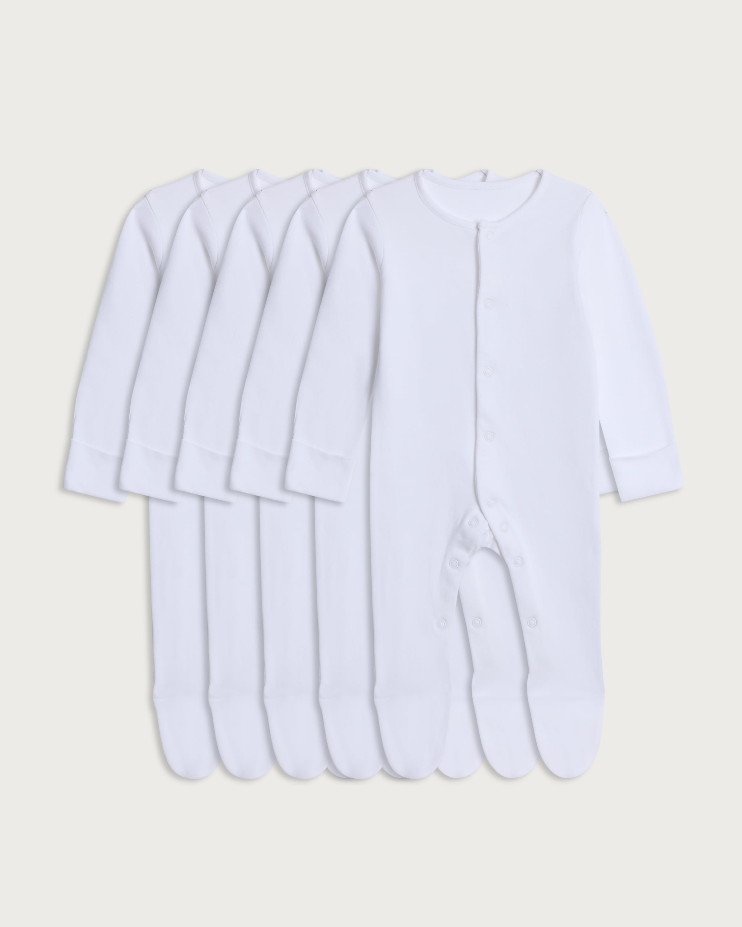 F&F Baby 5-Pack Pure Cotton Long Sleeved Sleepsuits in White