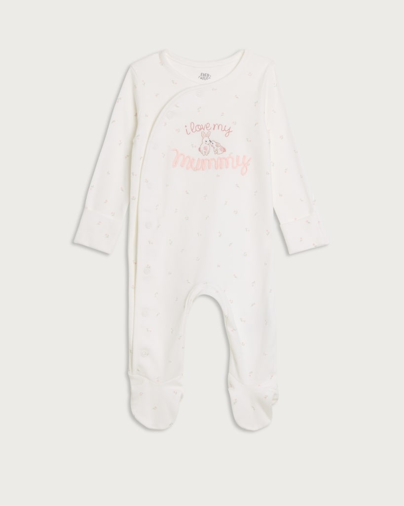 F&F Baby Pure Cotton I Love My Mummy Long Sleeved Sleepsuit in White