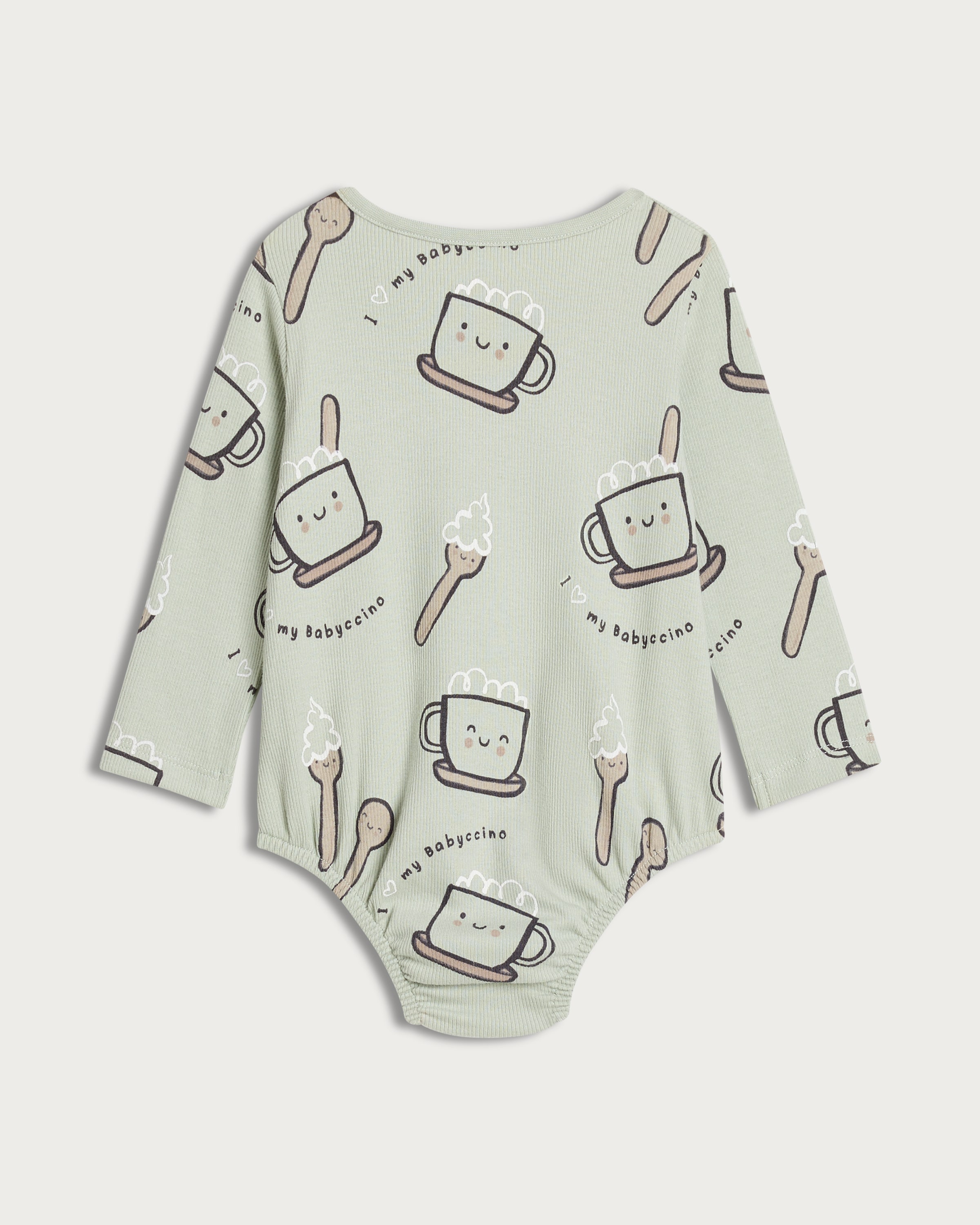F&F Baby 3-Piece Cotton Rich Babyccino Bodysuit, Legging and Bib Set in Green thumbnail 2
