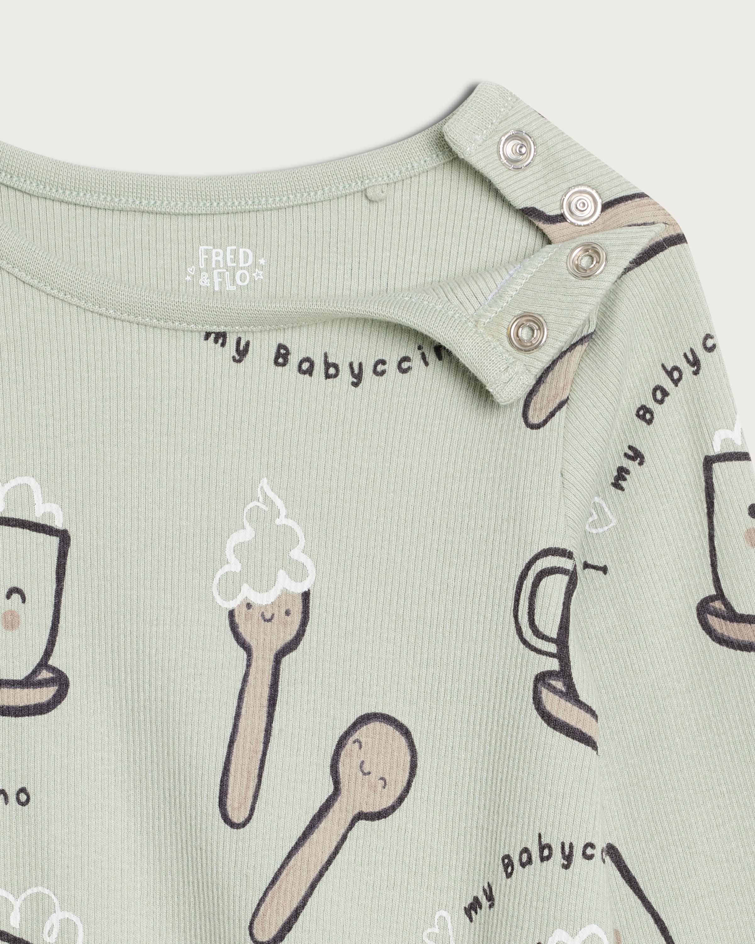 F&F Baby 3-Piece Cotton Rich Babyccino Bodysuit, Legging and Bib Set in Green thumbnail 3