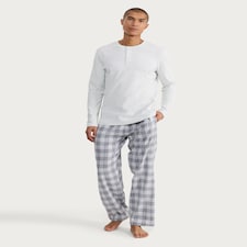F&F Cotton Rich Henley Checked Pyjamas Set in Multi thumbnail 2