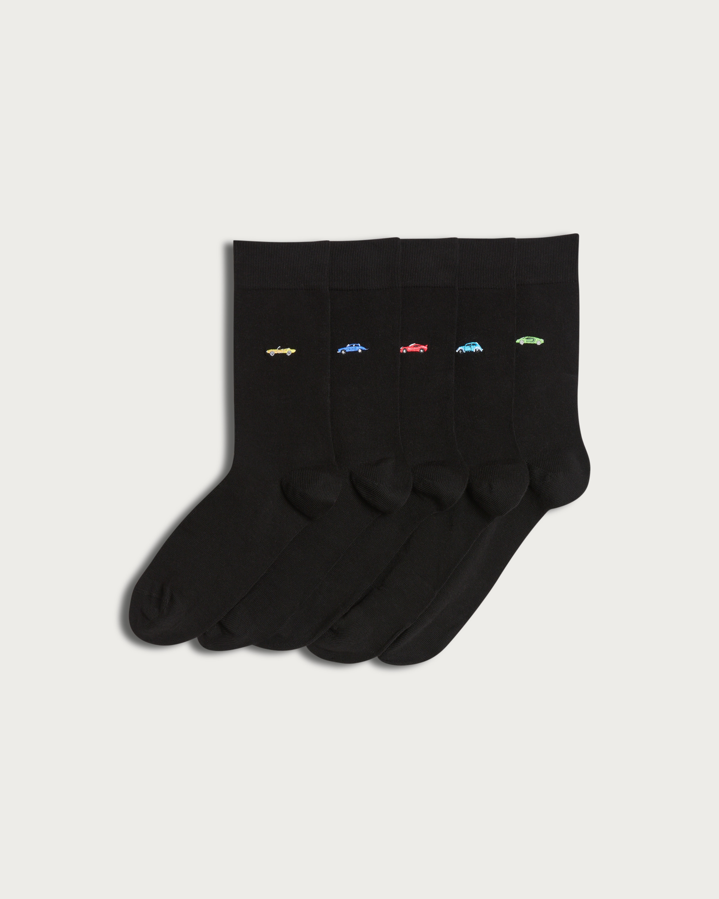 F&F 5-Pack Cotton Rich Car Embroidered Ankle Socks in Black