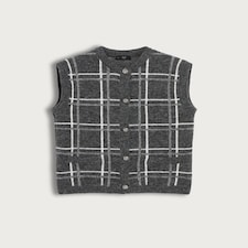 F&F Knitted Check Print Button Up Vest with Wool in Grey thumbnail 4