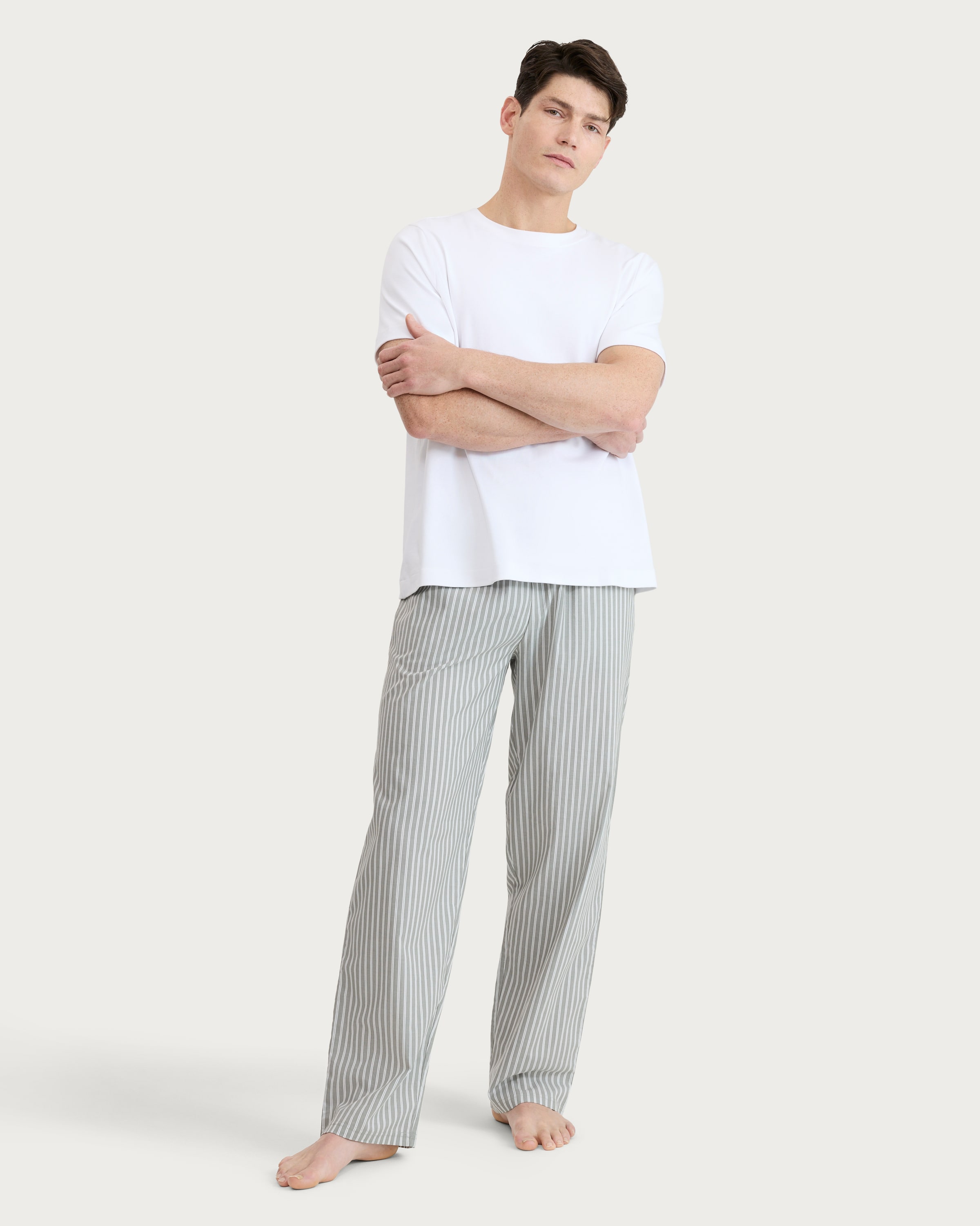 F&F Pure Cotton Stripe Print Pyjama Bottoms in Khaki