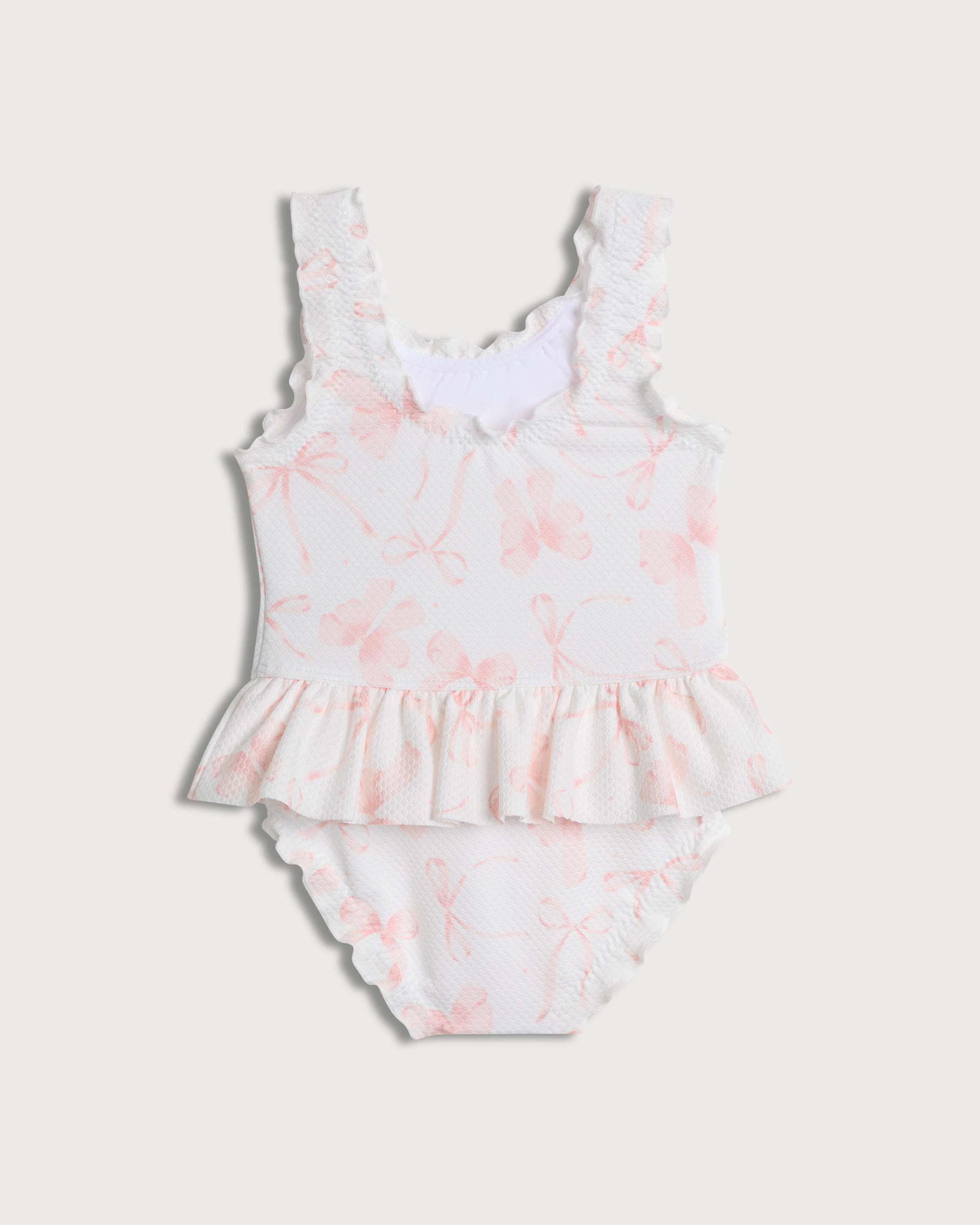 F&F Baby Textured Bow Print Frill Trim Swimsuit in Cream thumbnail 2