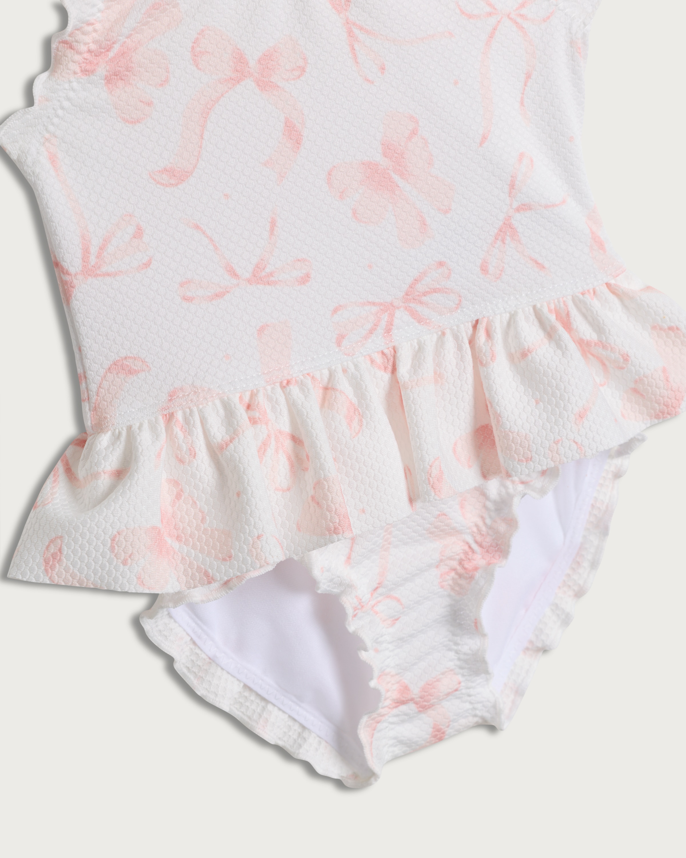 F&F Baby Textured Bow Print Frill Trim Swimsuit in Cream thumbnail 3