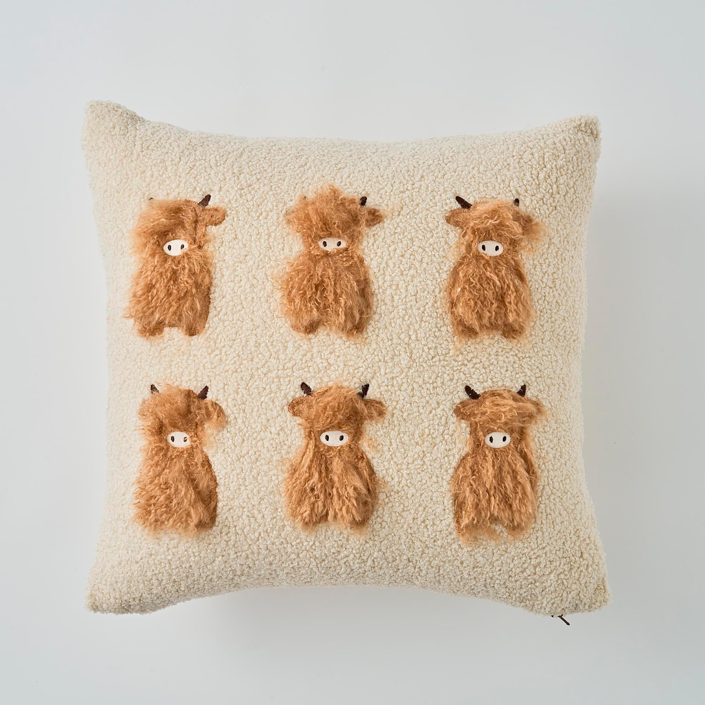 F&F Home Highland Cow Textured Faux Cushion 45x45cm