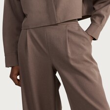 F&F Wide Leg Pleated Trousers in Brown thumbnail 2