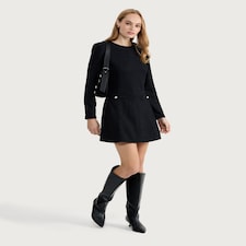 F&F Boucle Textured Long Sleeved Mini Dress in Black