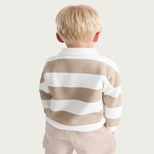 F&F Boys Cotton Rich Stripe Print Rugby Sweatshirt in Stone thumbnail 3