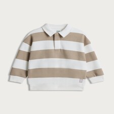 F&F Boys Cotton Rich Stripe Print Rugby Sweatshirt in Stone thumbnail 4