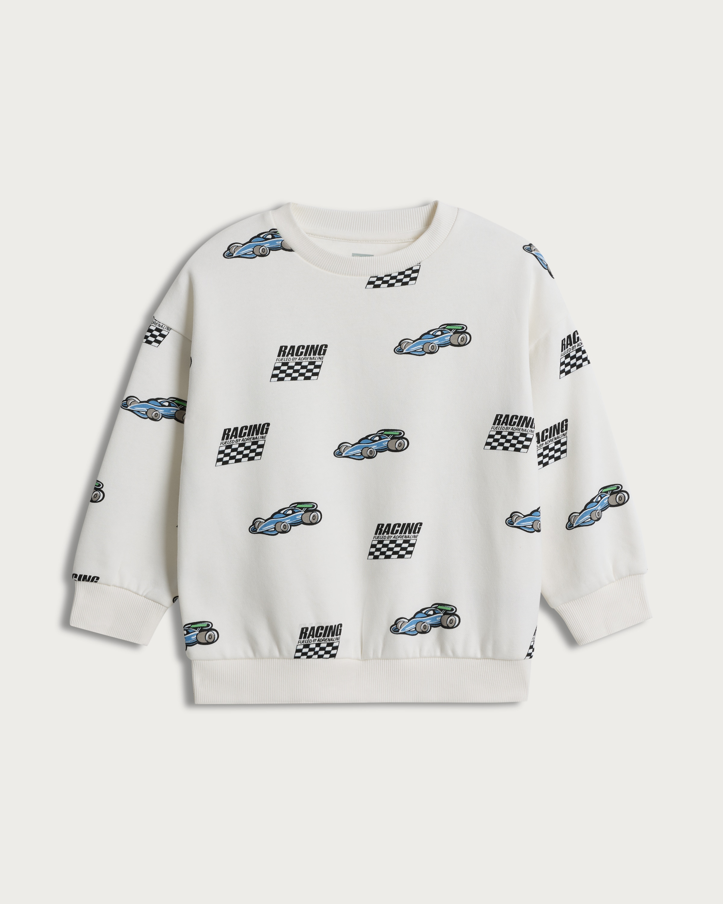 F&F Boys Cotton Rich Racing Car Print Sweatshirt in Cream thumbnail 4