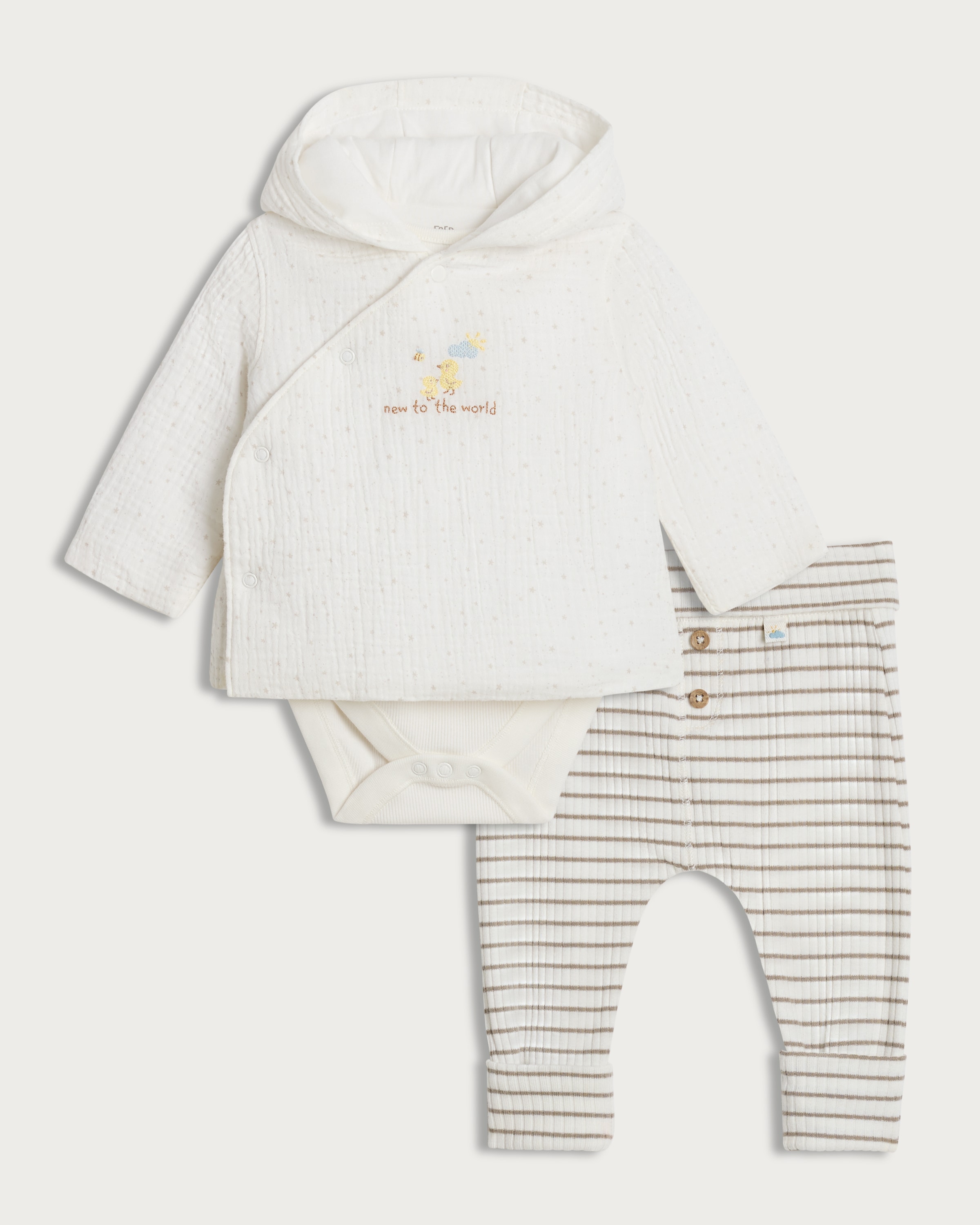 F&F Baby 3-Piece Cotton Rich New to the World Set in White