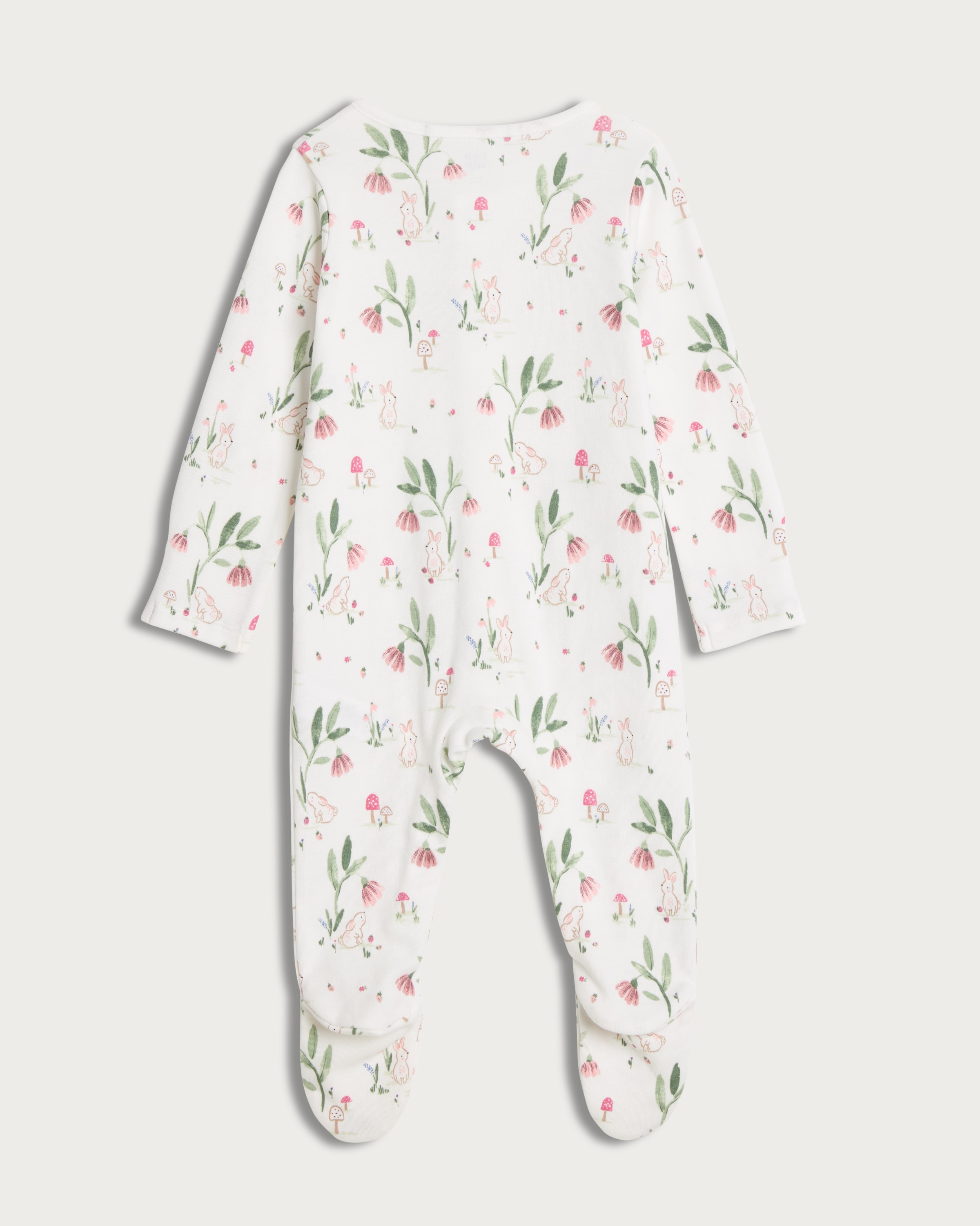 F&F Baby 4-Piece Pure Cotton Bunny Print Sleepsuit, Bodysuit, Legging and Hat Set in Pink thumbnail 2
