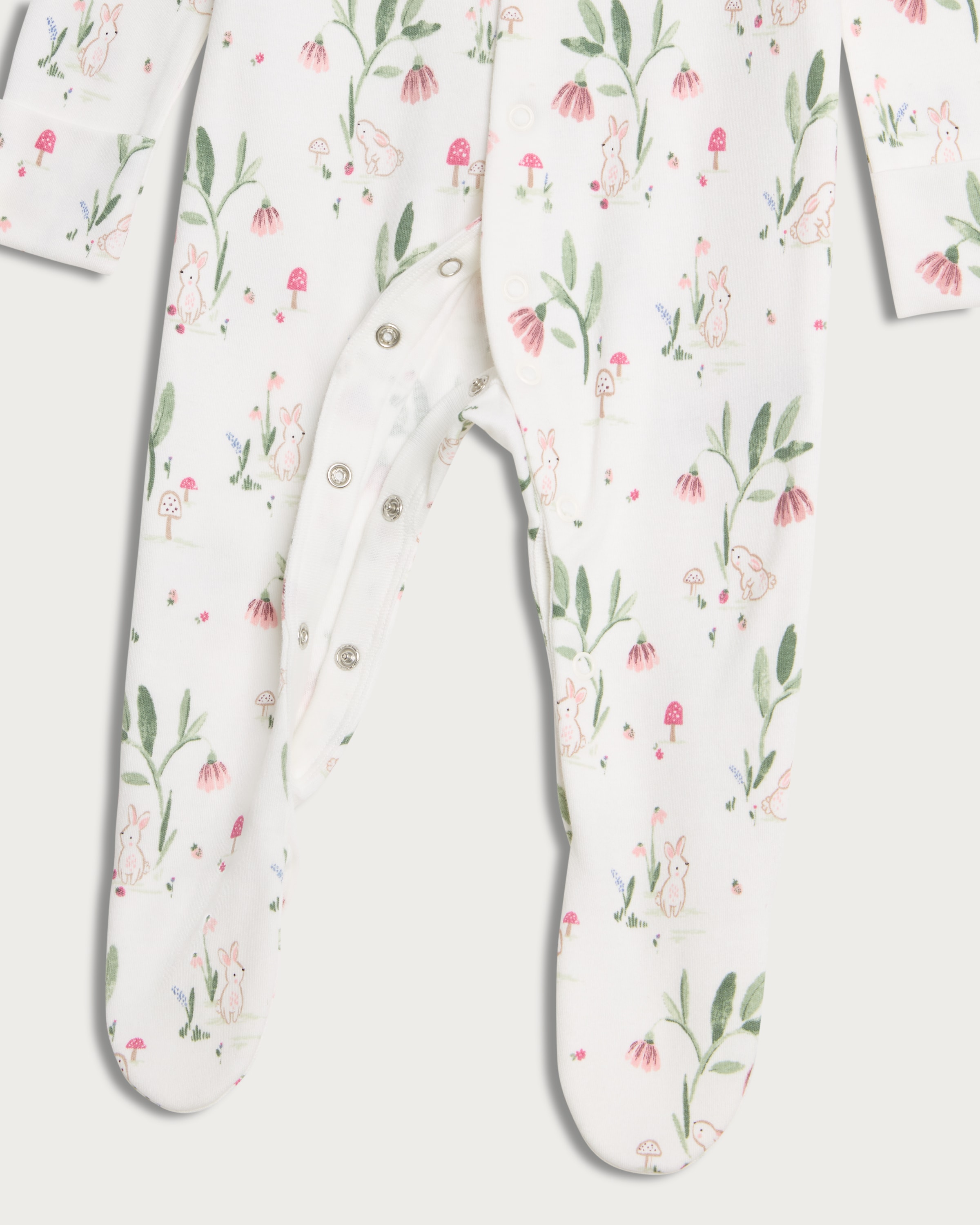 F&F Baby 4-Piece Pure Cotton Bunny Print Sleepsuit, Bodysuit, Legging and Hat Set in Pink thumbnail 3