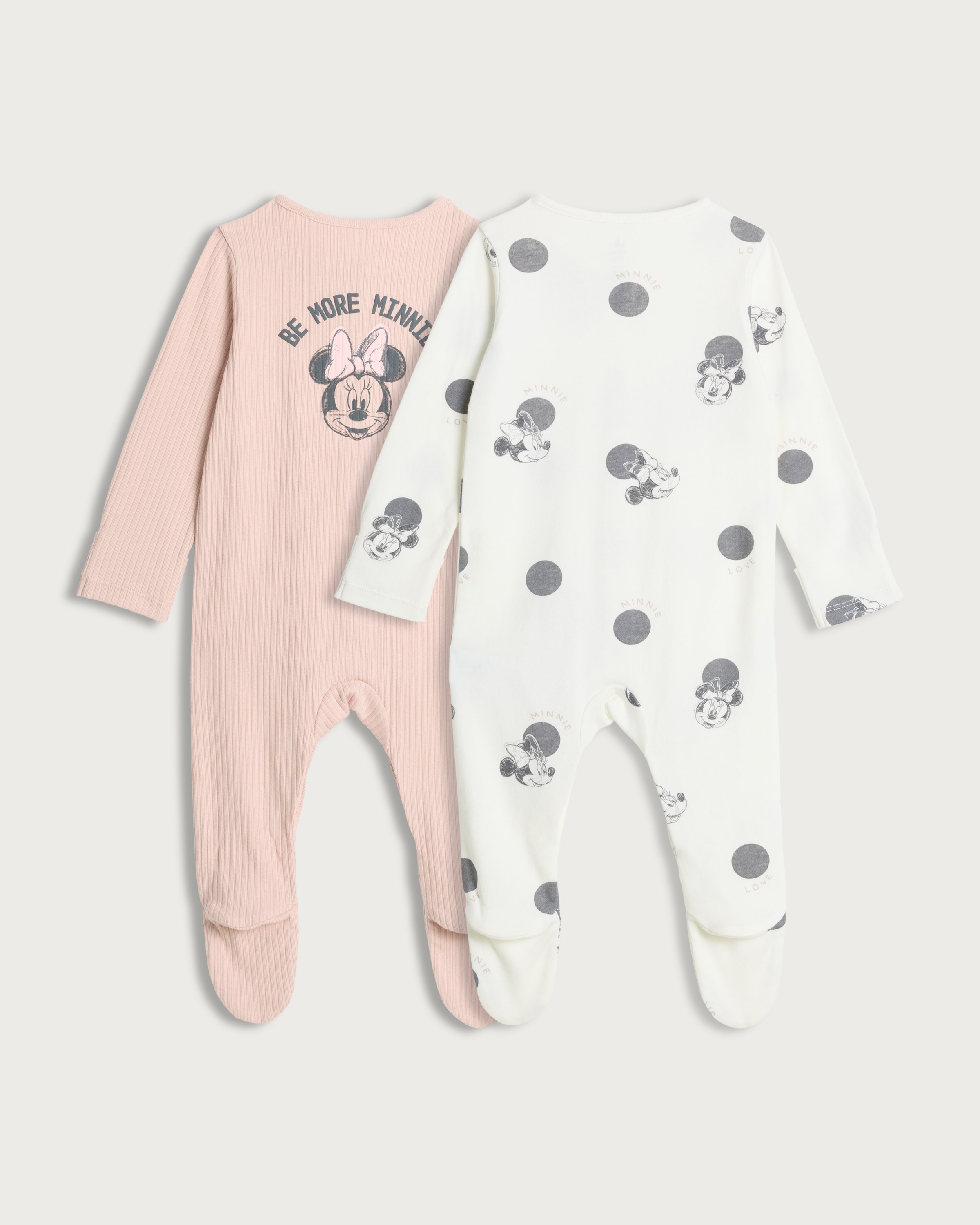 Disney Minnie Mouse 2-Pack Cotton Blend Ribbed Sleepsuits in Pink thumbnail 2