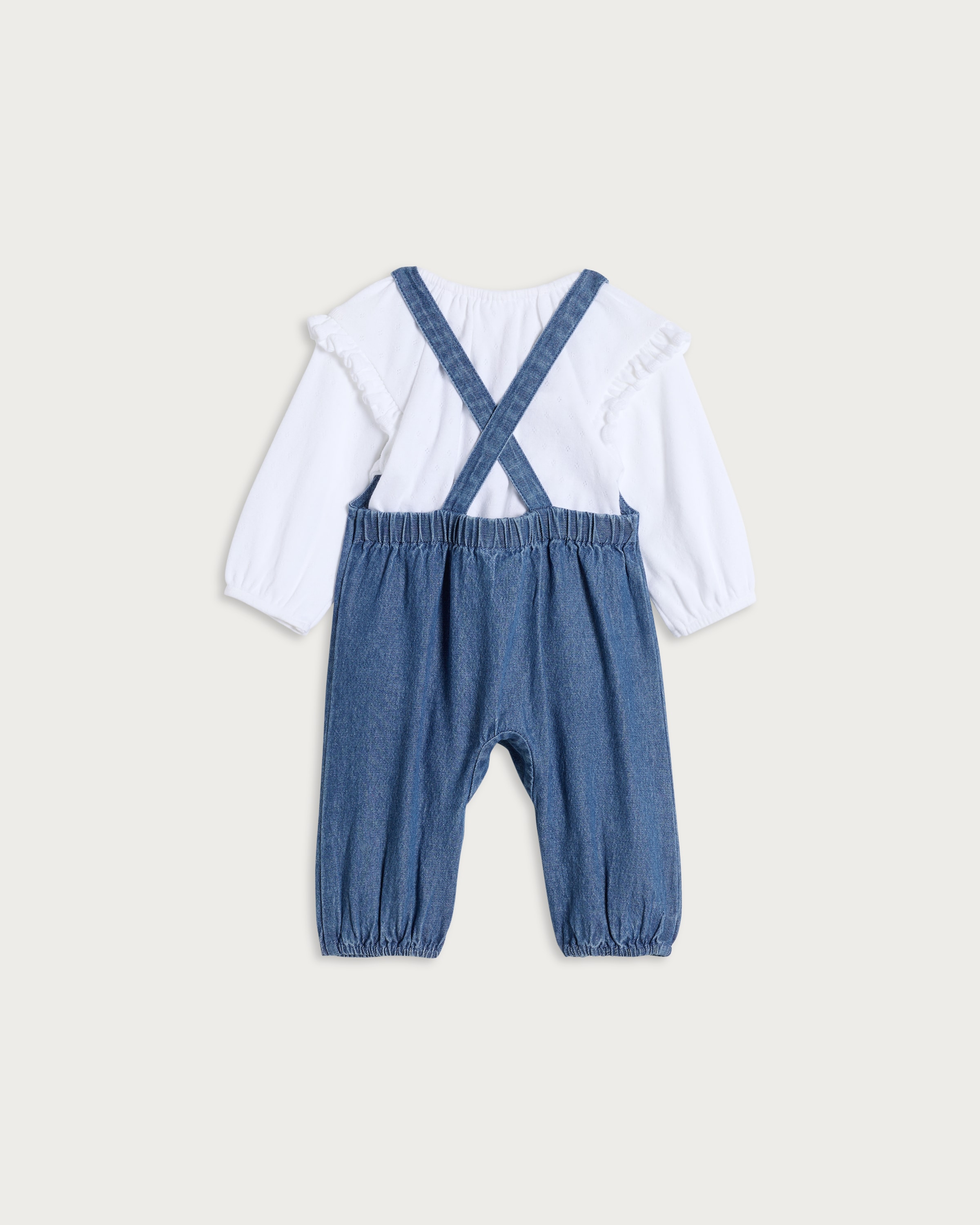 F&F Baby 2-Piece Embroidered Dungarees and Top Set  in Blue thumbnail 2