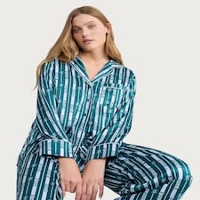 Wicked Print Satin Shirt and Bottoms Pyjama Set in Purple