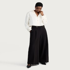 F&F Wide Leg Button Detail Trousers in Black