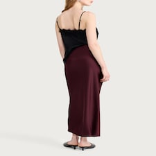 F&F Satin Midi Slip Skirt in Burgundy thumbnail 3
