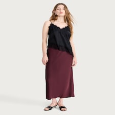 F&F Satin Midi Slip Skirt in Burgundy thumbnail 2