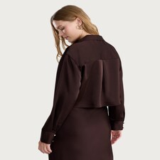 F&F Satin Cropped Button Up Shirt in Brown thumbnail 3