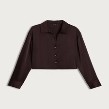 F&F Satin Cropped Button Up Shirt in Brown thumbnail 4