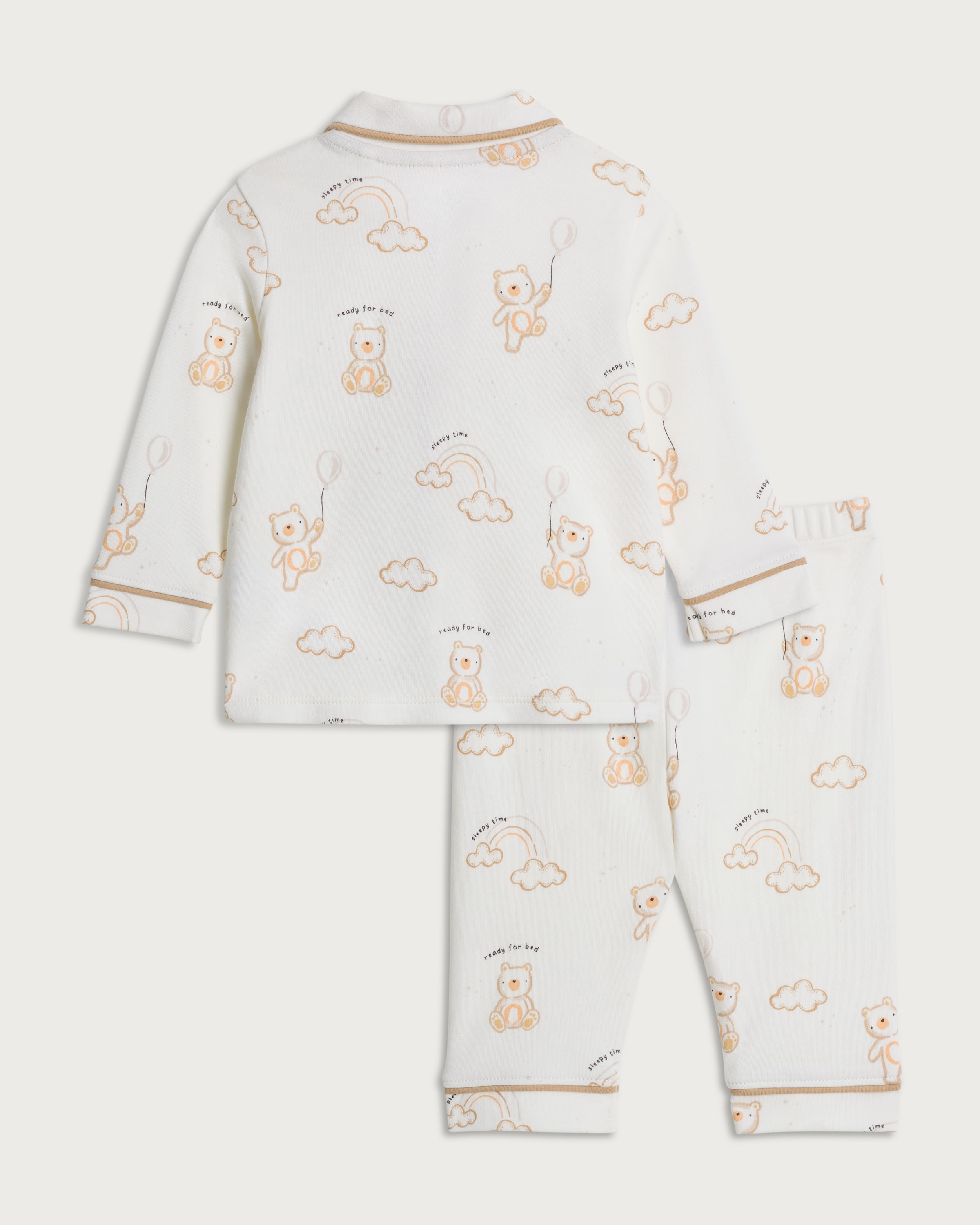 F&F Baby 2-Piece Pure Cotton Teddy Bear Print Pyjama Set in White thumbnail 2