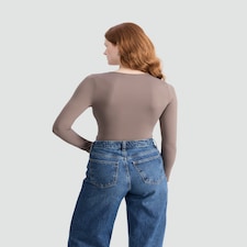 F&F Polyamide Square Neck Long Sleeved Bodysuit in Tan thumbnail 3