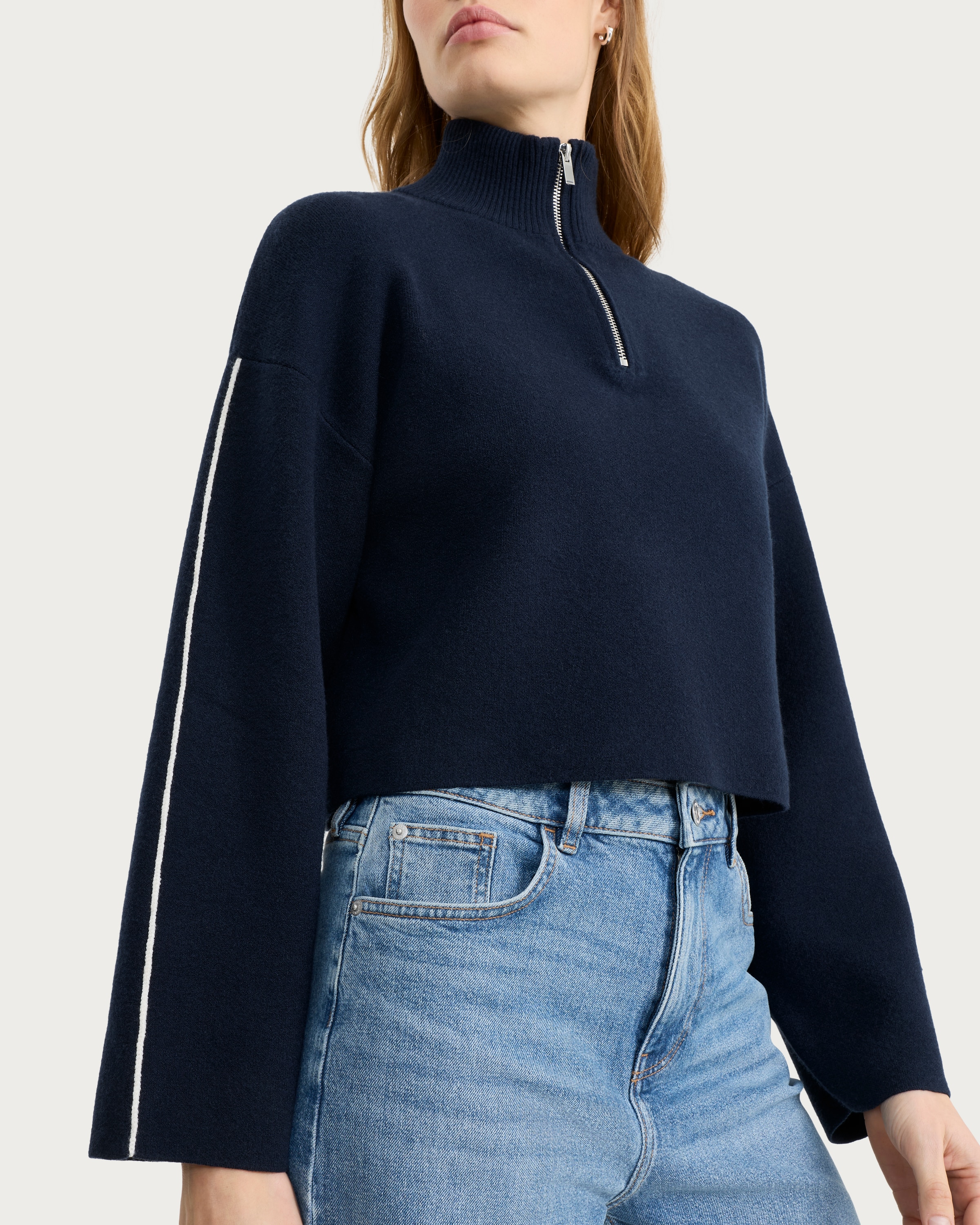 F&F Half Zip Cropped Jumper in Navy