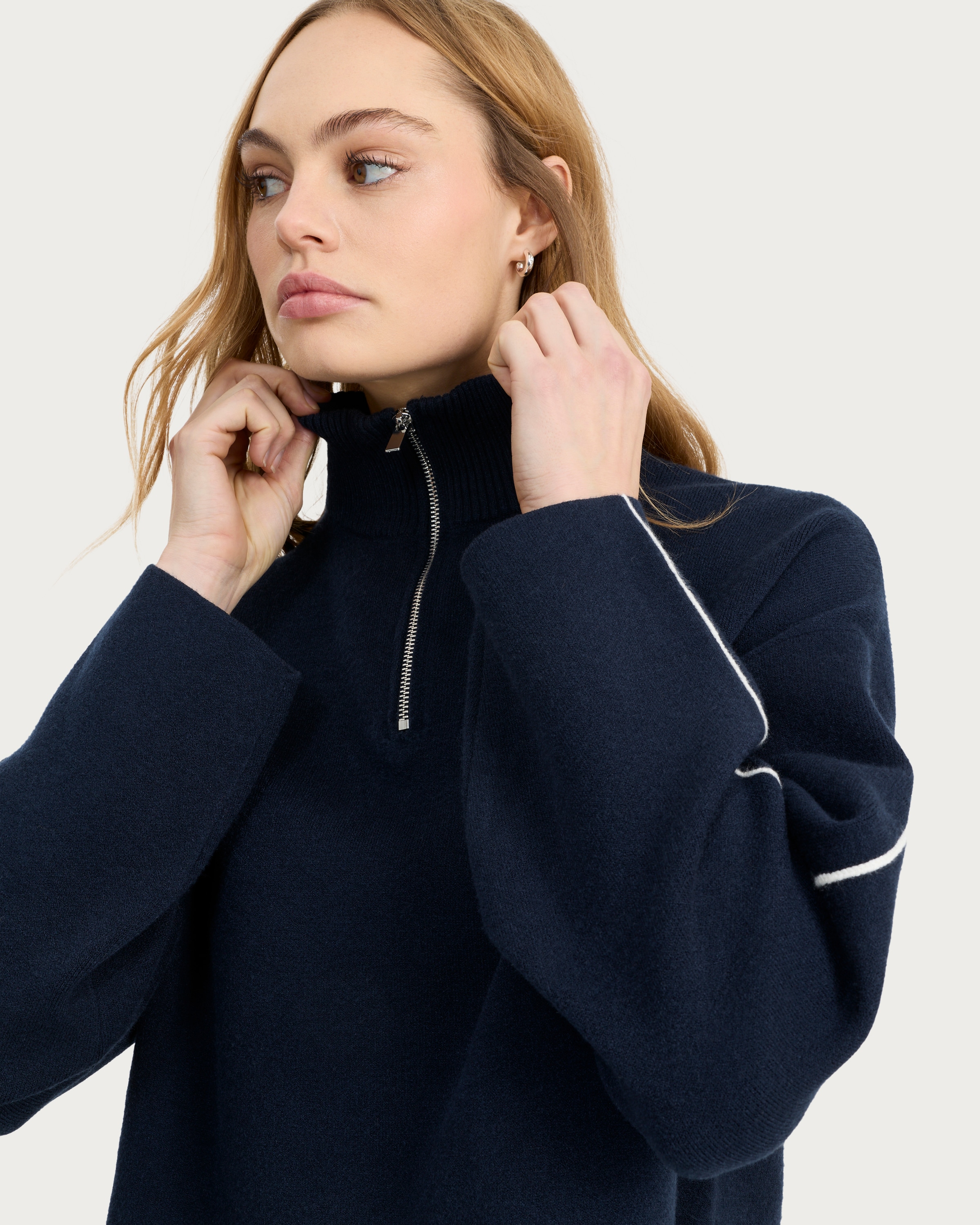 F&F Half Zip Cropped Jumper in Navy thumbnail 2